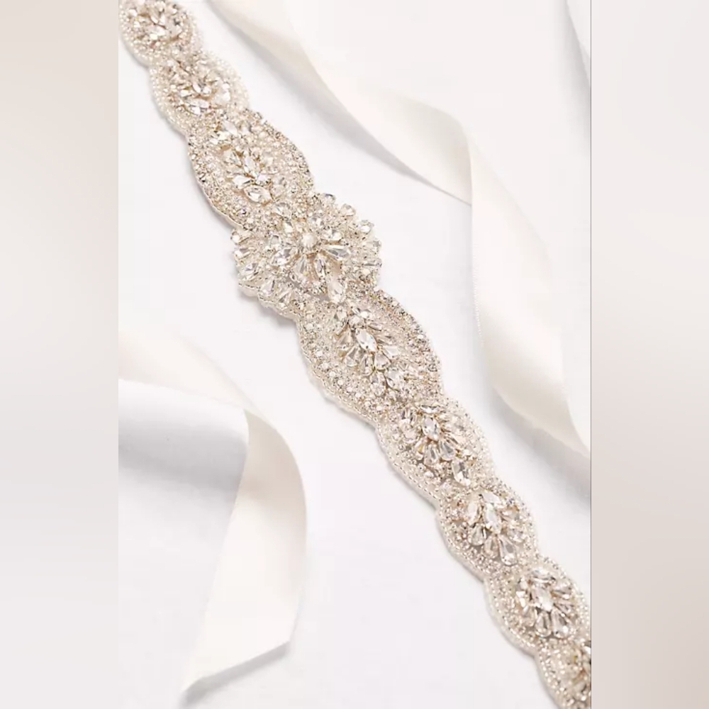 David's Bridal graduated scallops beaded satin sash bridal belt ivory wedding